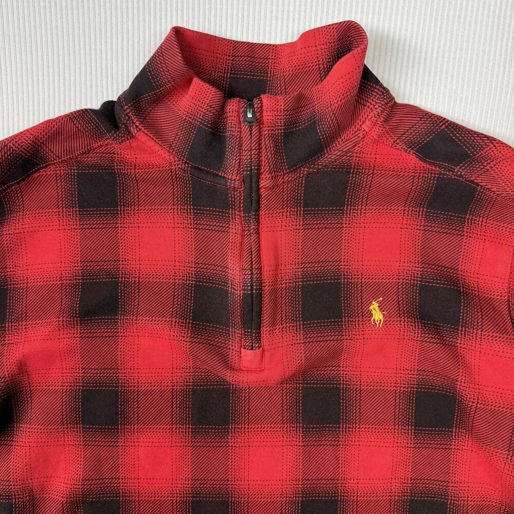 Polo Ralph Lauren Sweatshirt Boys 18-20 Red Plaid 1/4 Zip Pullover Mock Neck